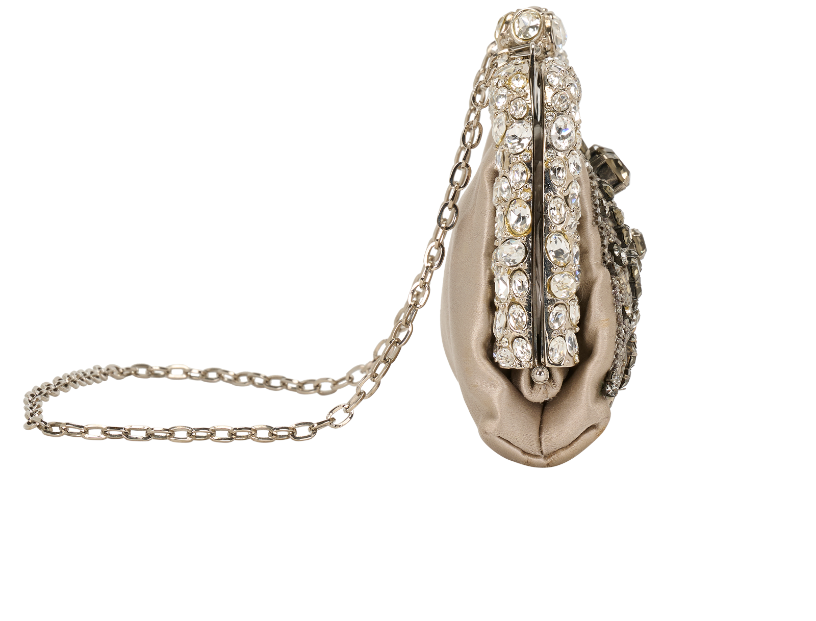 Embellished Mini Evening Bag, &pound;290, Handbags, Beige, Crystal/Satin, Side view